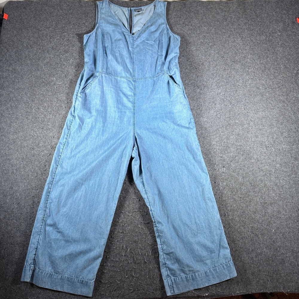 J.Jill Denim Wide Leg Jumpsuit Womens Medium Blue Cotton V-Neck WDR271981